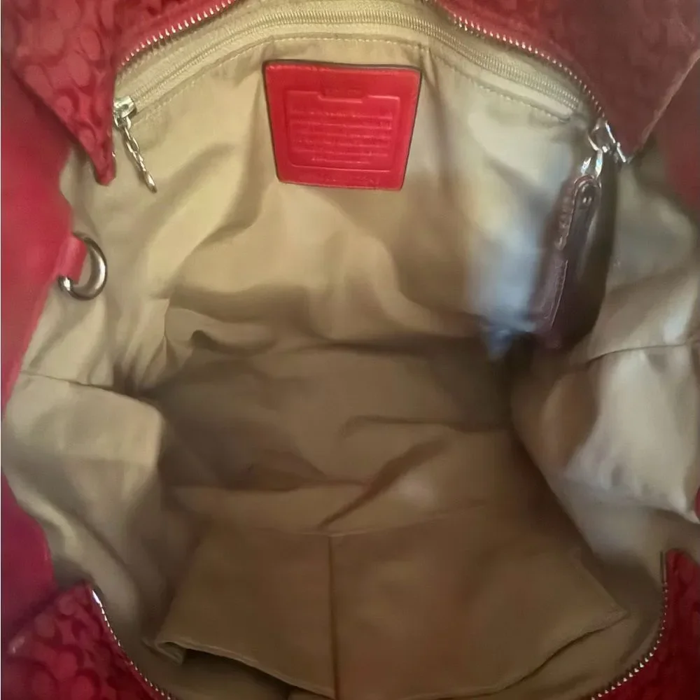 COACH Vintage 3 Piece Set Red Mini “C” Canvas & Leather Tote, Crossbody, Wallet. - Picture 6 of 11